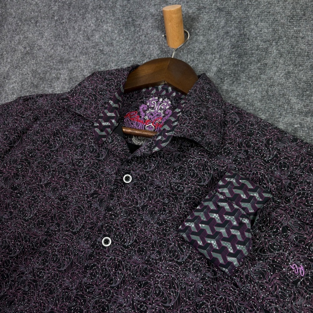 Robert Graham Button Down Mens M Purple Swirl Classic Fit Long Sleeve Shirt